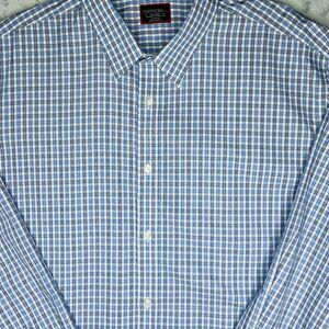 UNTUCKit Shirt Men's XXL Blue Check Plaid Relaxed Fit Wrinkle Free Cotton